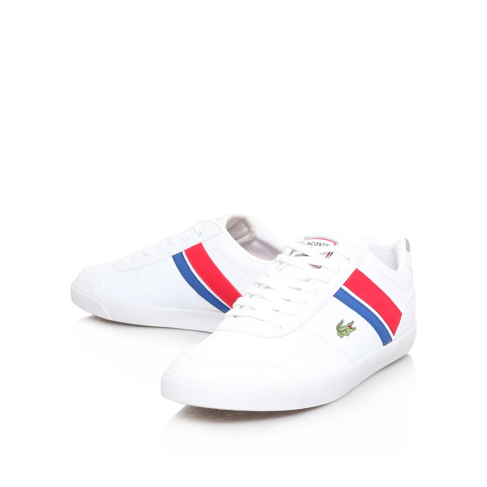 white shoes with blue and red stripes