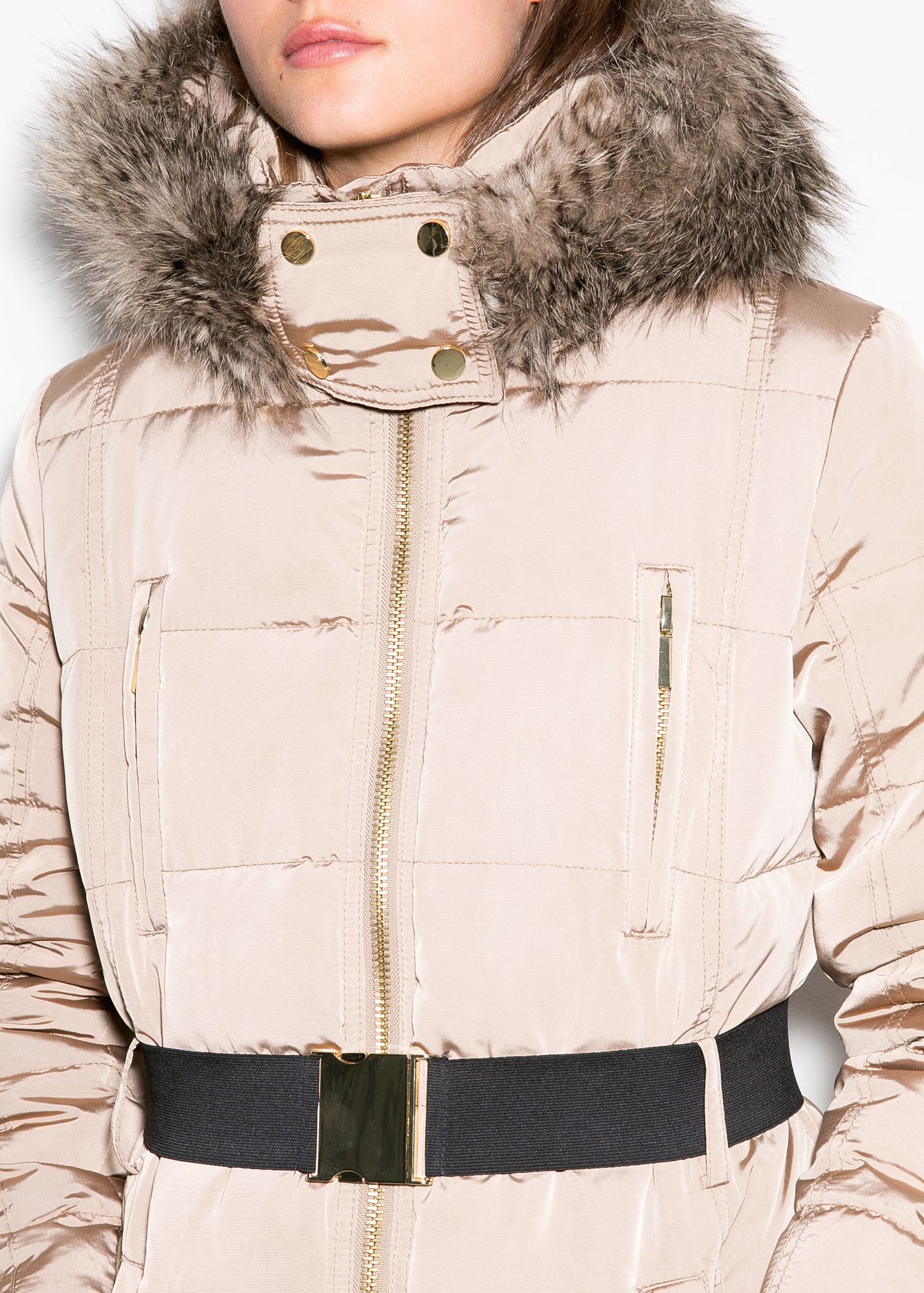 Mango Feather Down Long Coat in Beige (Natural) Lyst