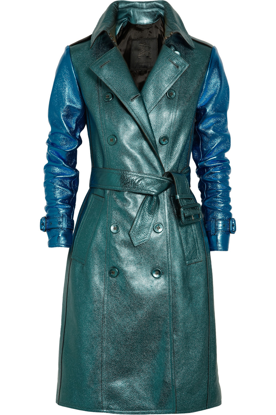 Burberry Prorsum Metallic Texturedleather Trench Coat in Blue (teal) | Lyst