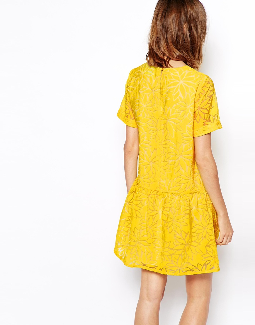ASOS Dress In Floral Burnout in Yellow Lyst
