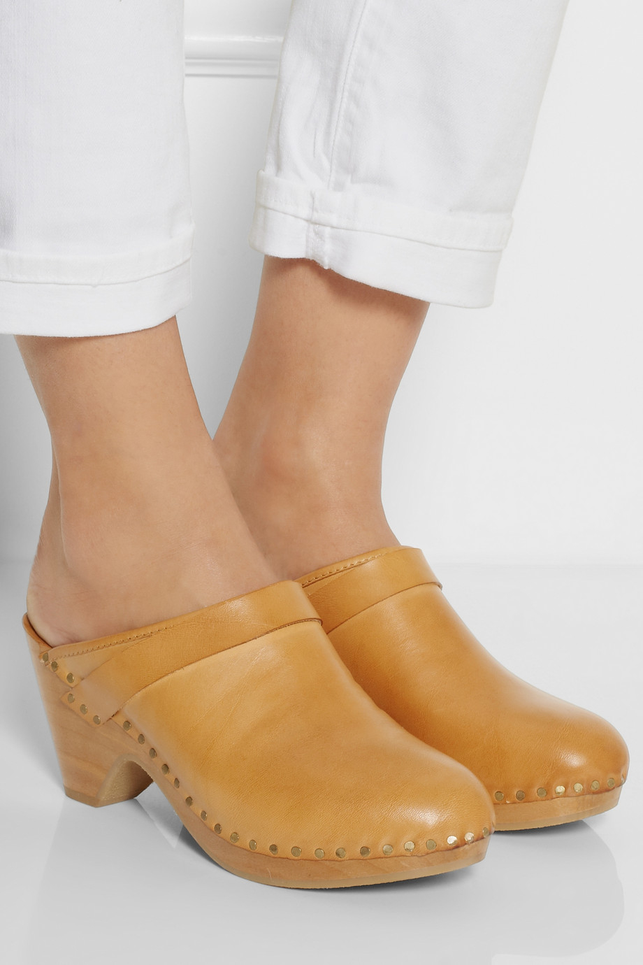 Isabel Marant Towson Leather and Wooden Clogs in Orange - Lyst