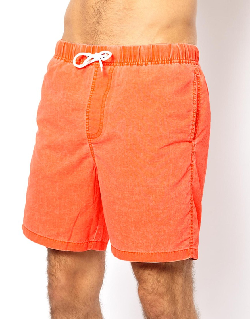 Asos Swim Shorts With Acid Wash In Mid Length in Orange for Men | Lyst