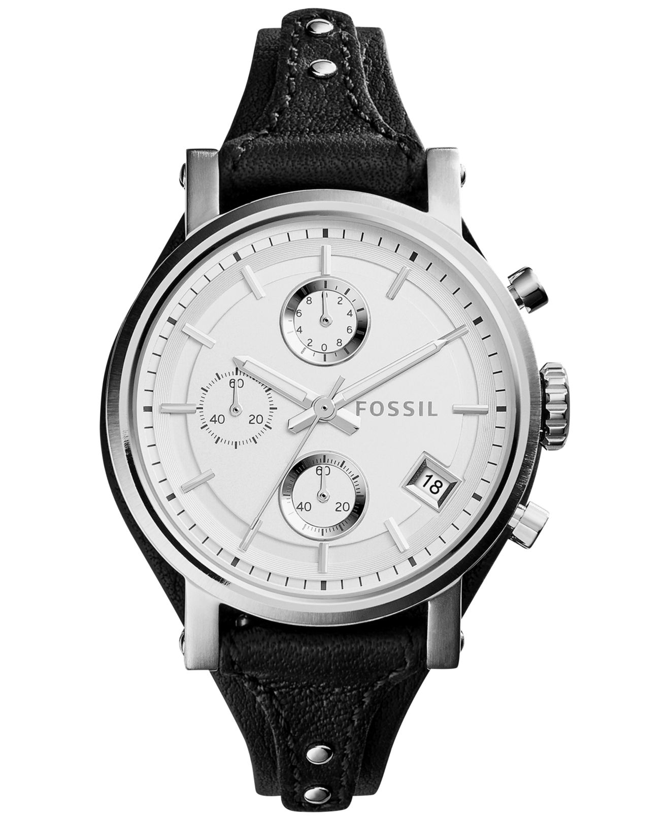 Fossil Women's Chronograph Original Boyfriend Black Leather Strap Watch  38mm Es3817 | Lyst