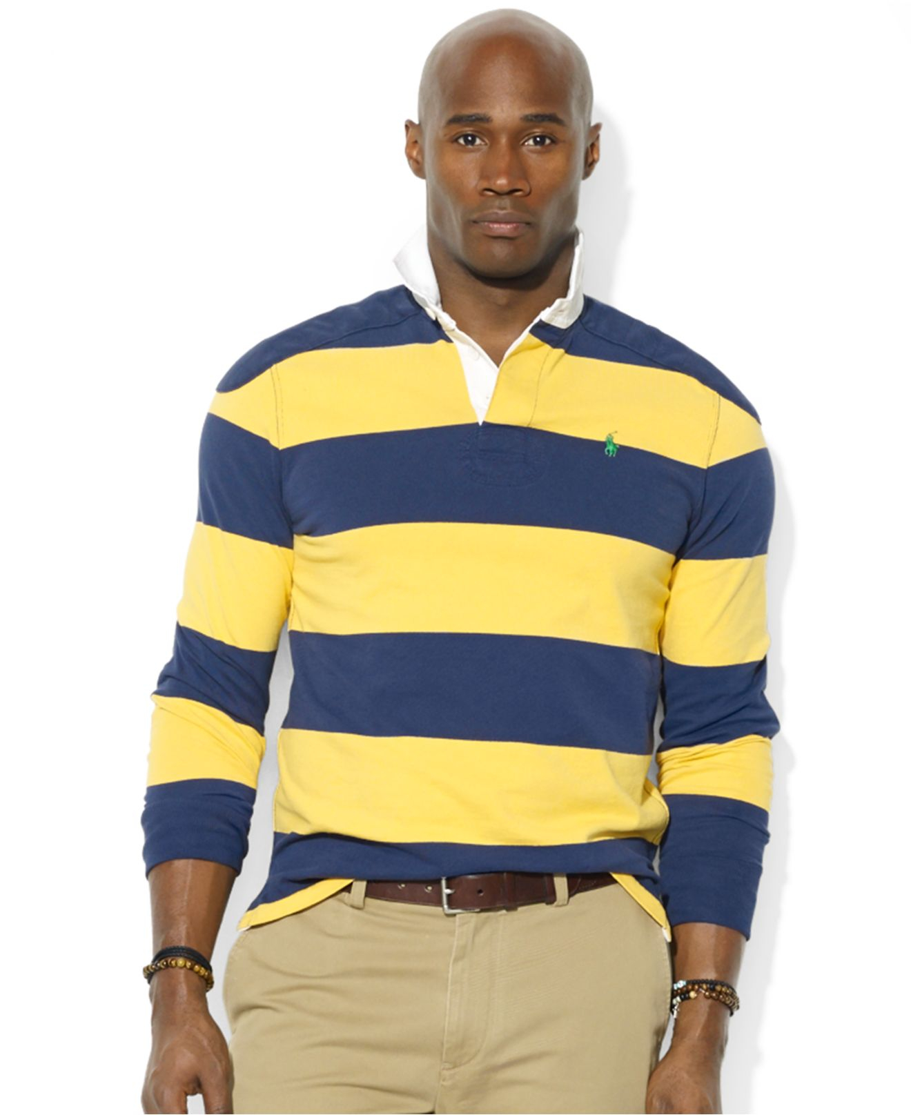 Polo Ralph Lauren Big And Tall Long-Sleeve Stripe Rugby Shirt in French  Navy/ Gold (Blue) for Men | Lyst