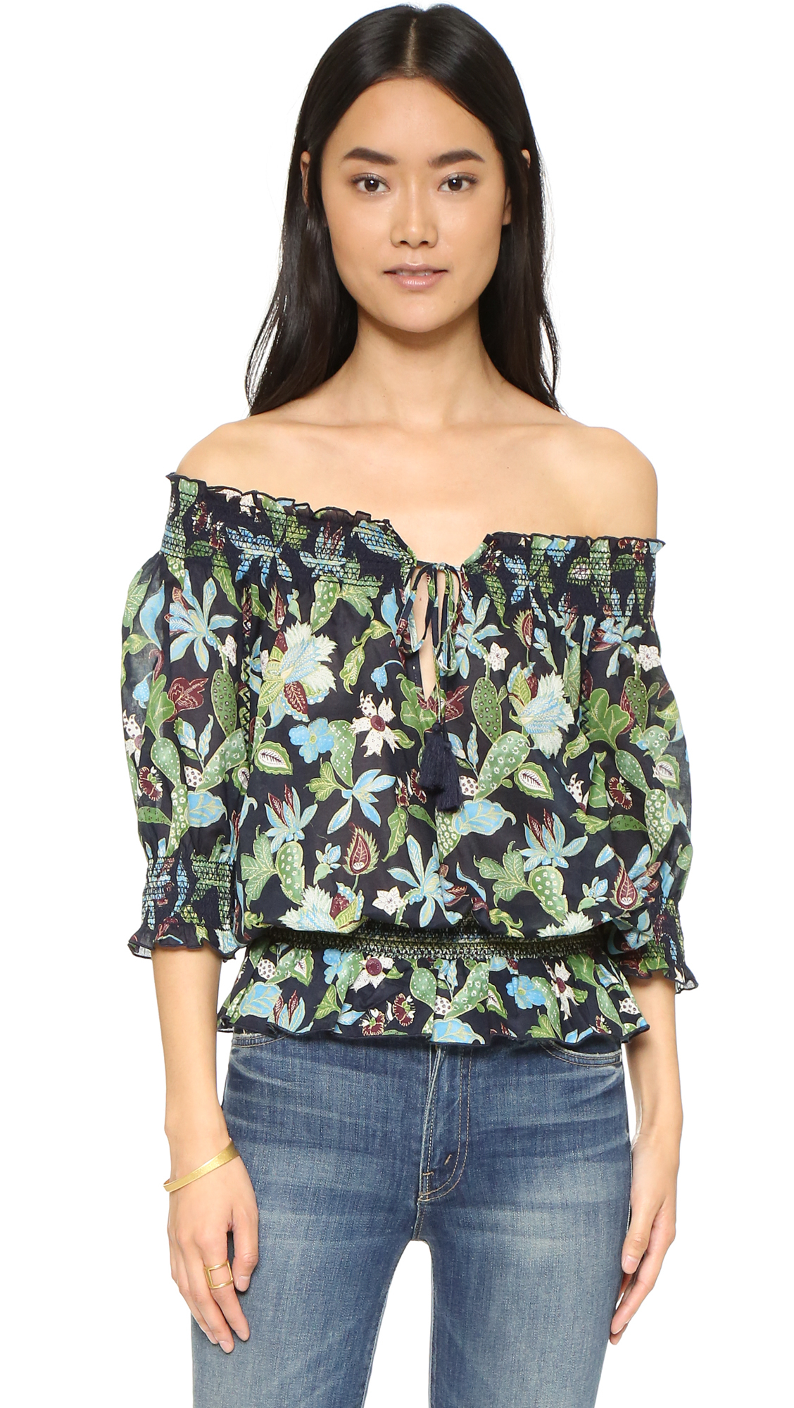 tory burch smocked cotton top