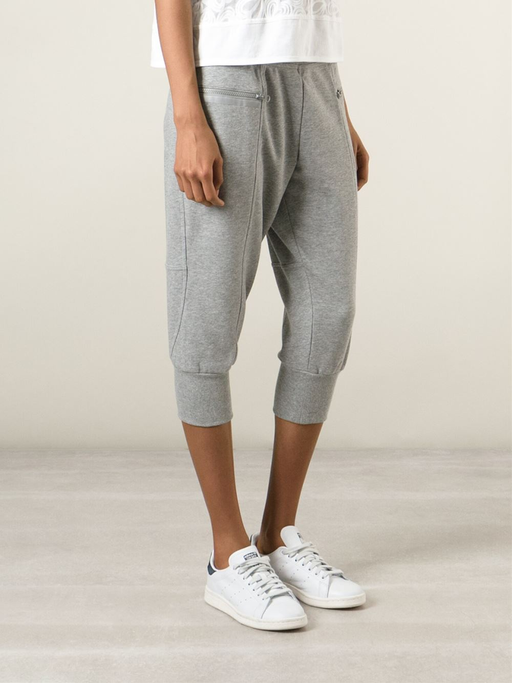 Adidas by stella mccartney Cropped Track Pants in Gray (grey) | Lyst
