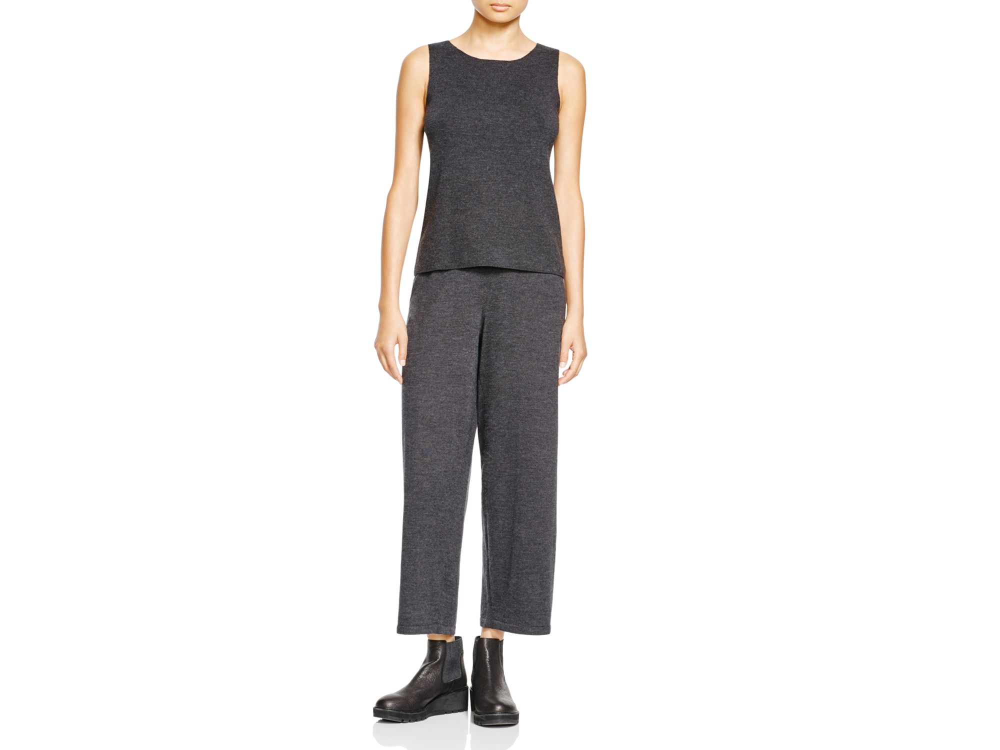 Eileen Fisher Merino Wool Knit Pants in Charcoal (Gray) Lyst