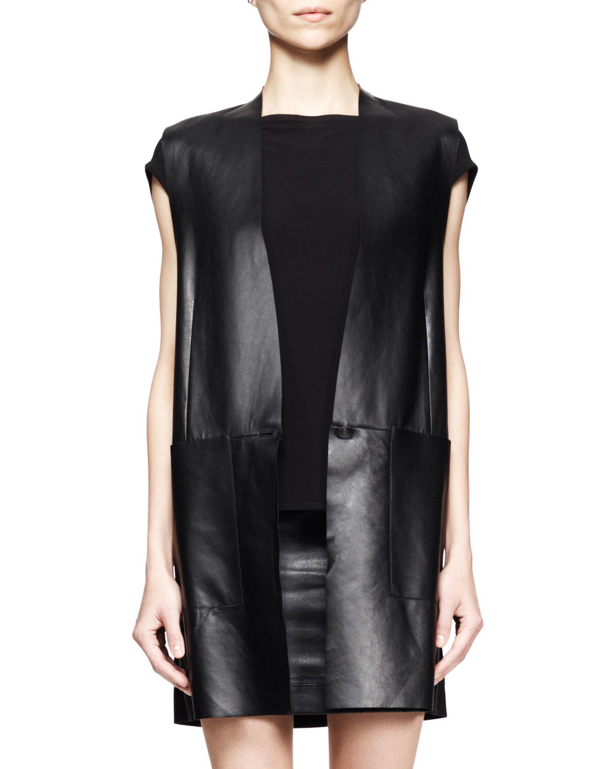 Helmut Lang Stilt Leather Tunic Vest In Black Black Black Lyst