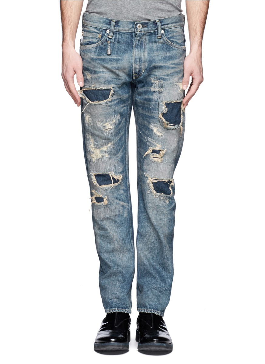 FDMTL Straight-leg Distressed Cotton Jeans in Blue for Men - Lyst