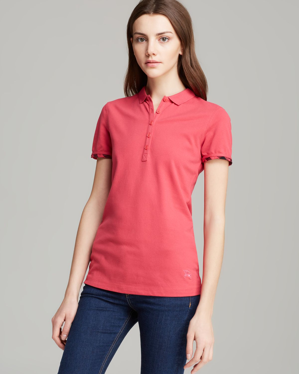 Burberry Brit Check Cuff Polo Shirt in Pink | Lyst