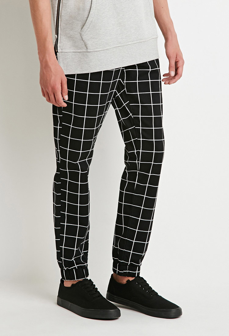 Forever 21 Cotton Grid Print Joggers in 