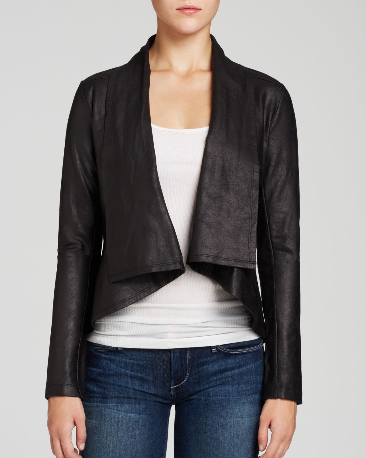Nydj Drape Front Faux Leather Jacket In Black Lyst