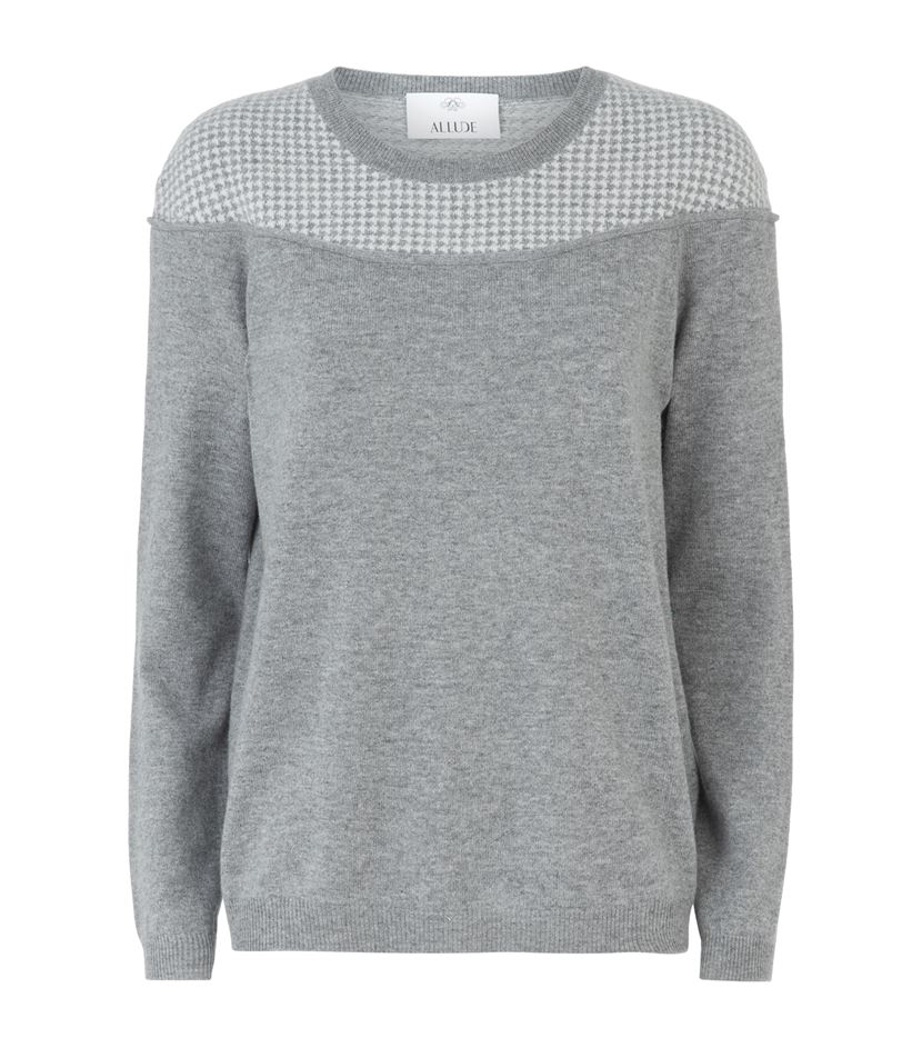 Allude Houndstooth Cashmere Sweater in Gray | Lyst