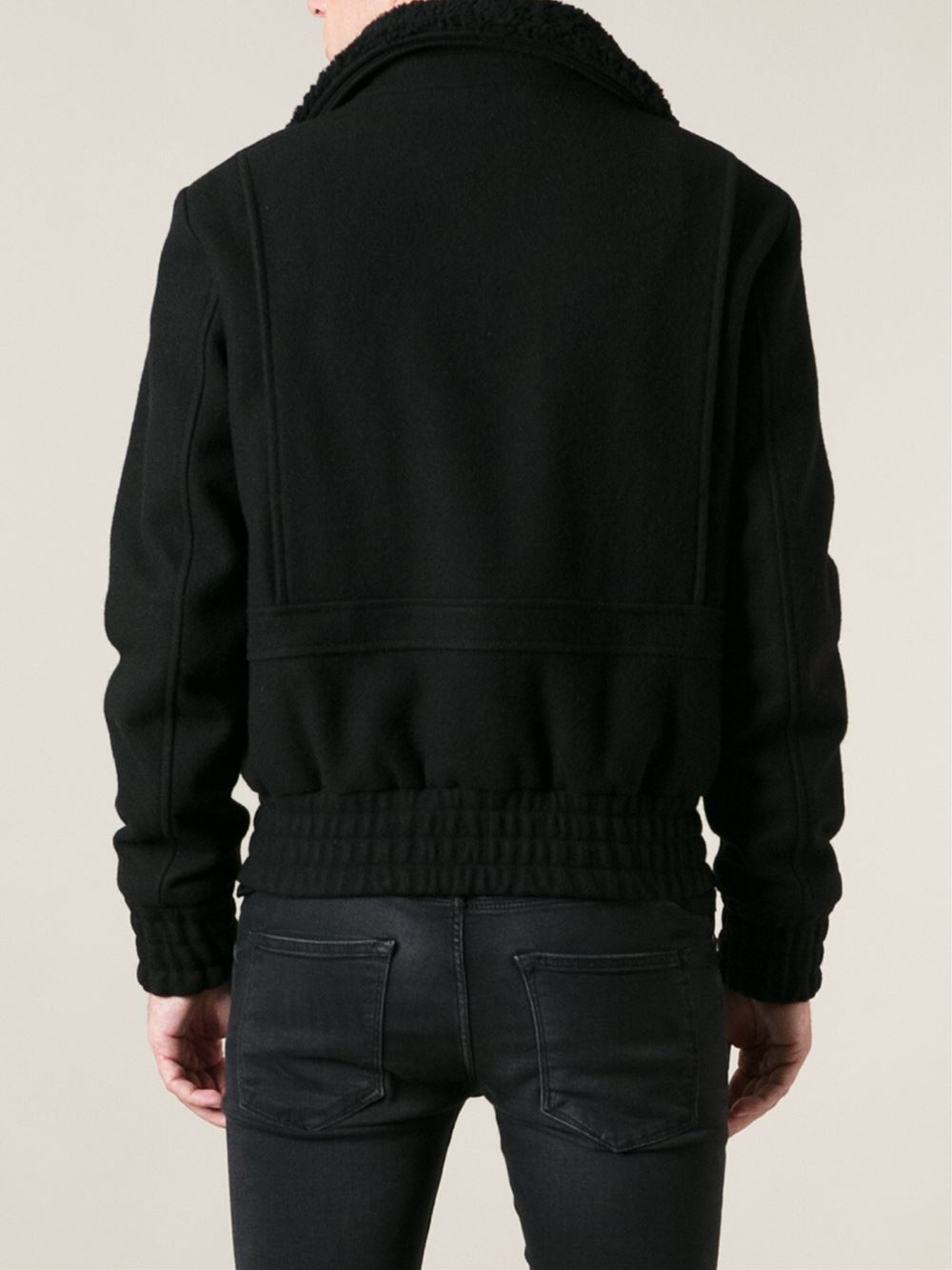 AMI Shearling Collar Jacket in Black for Men - Lyst