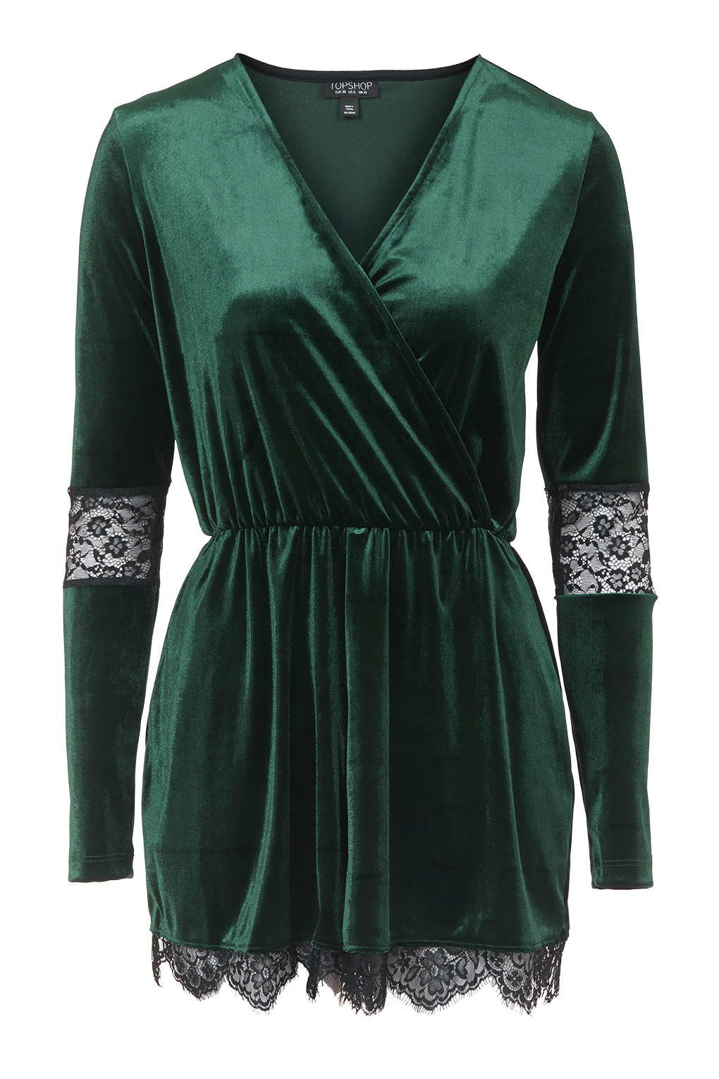 TOPSHOP Velvet Lace Playsuit in Dark Green (Green) - Lyst