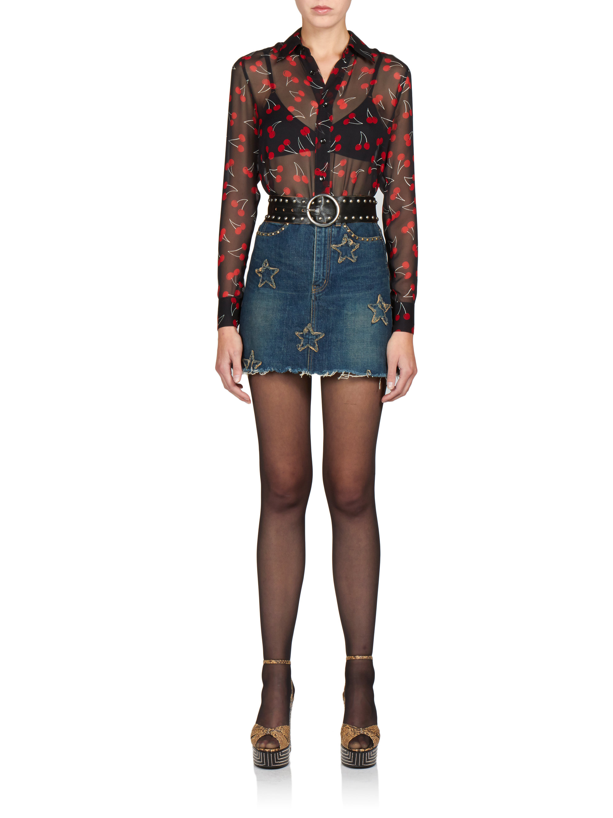 saint laurent denim skirt