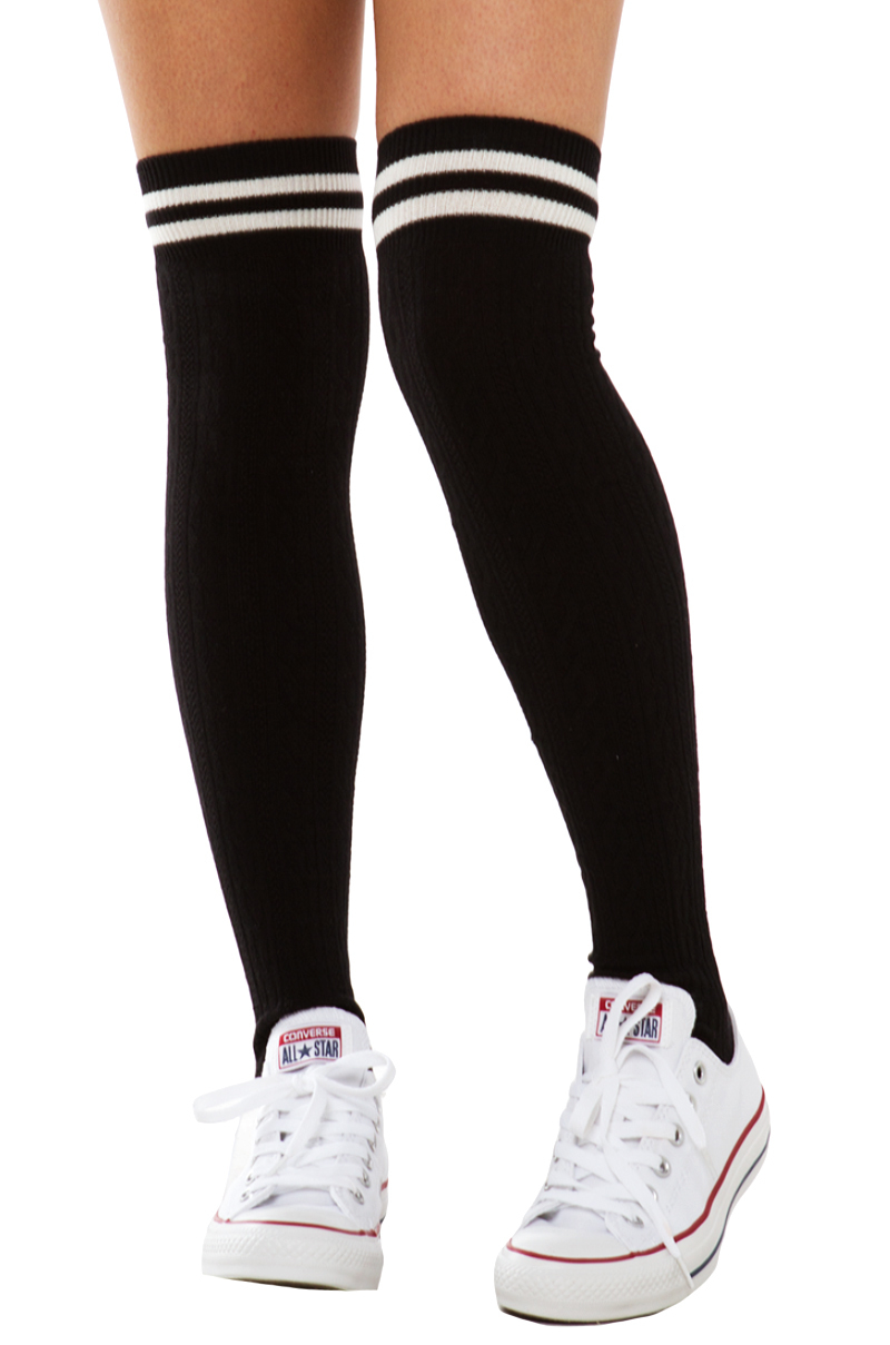 Intrusion Tøj Tilføj til AKIRA Thighs The Limit Athletic Thigh High Black Socks - Lyst