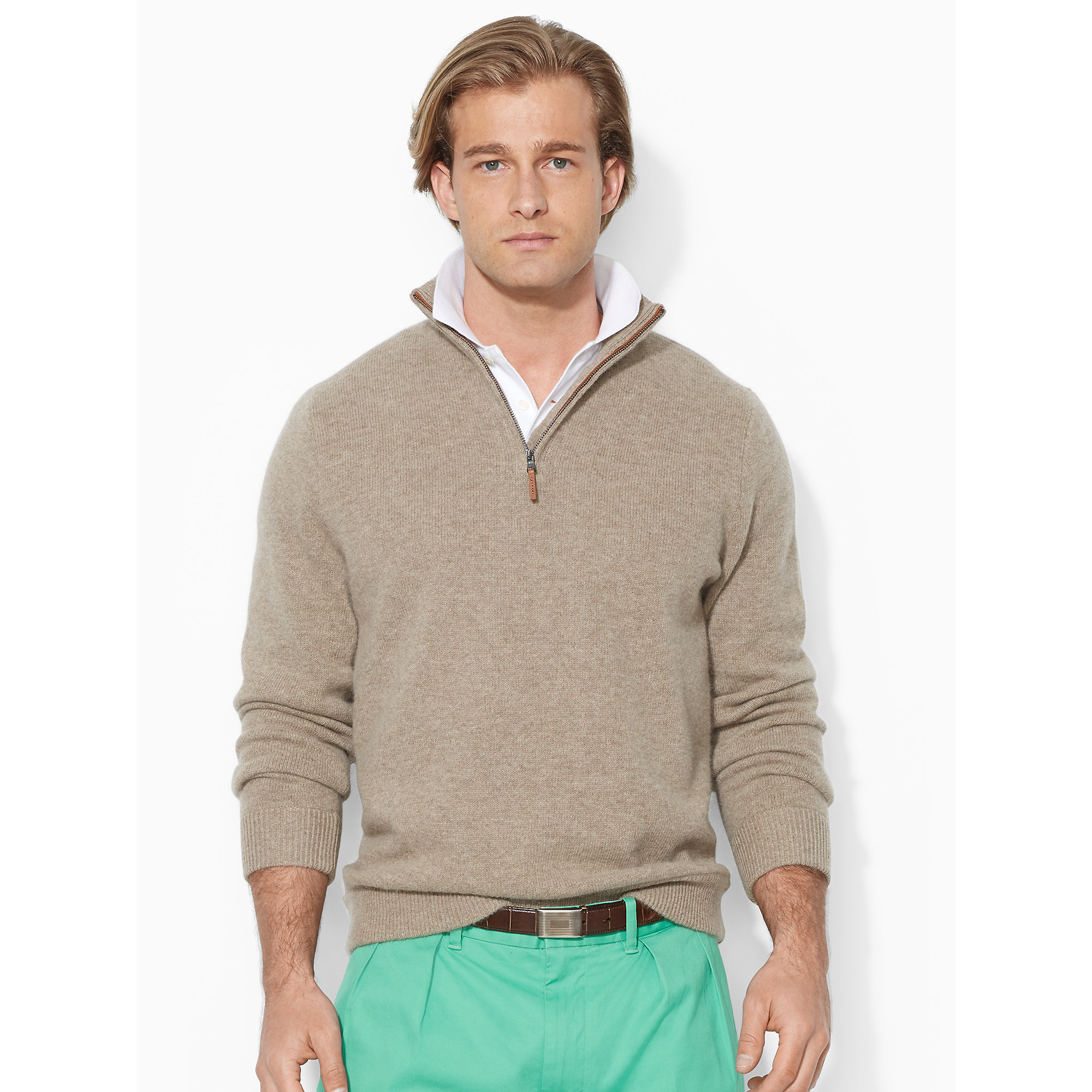 Ralph lauren Half-Zip Mockneck Sweater in Gray for Men (Taupe Heather ...
