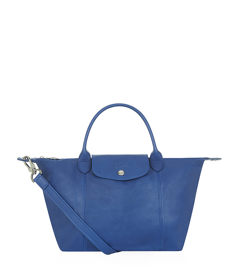 Longchamp Le Pliage Cuir Small Handbag in Blue | Lyst