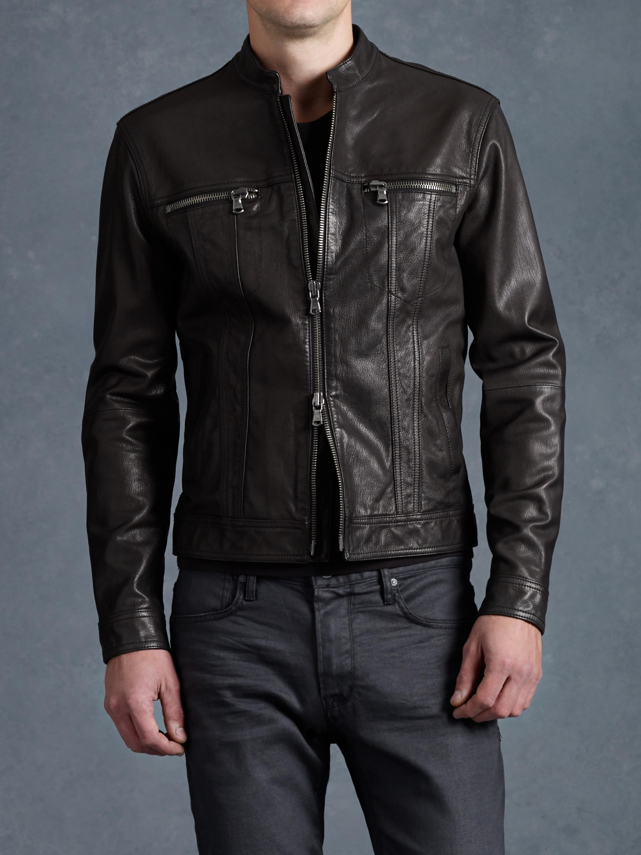 John Varvatos Jean Style Leather Jacket in Black for Men | Lyst