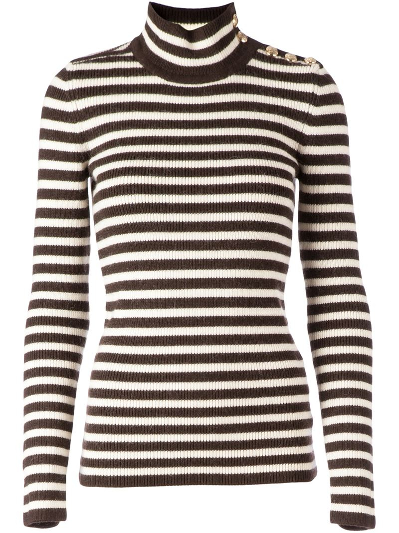 Bouchra jarrar Striped Turtleneck Sweater in Black | Lyst