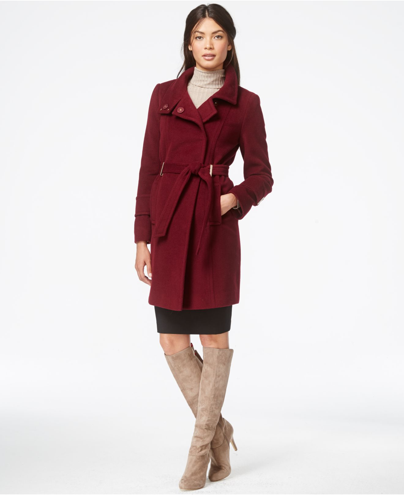 Tahari Wool-blend Belted Walker Coat in Red - Lyst