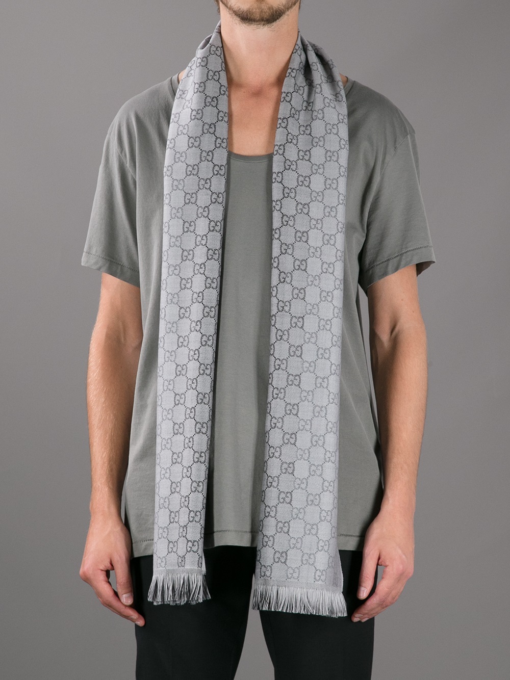 Gucci Branded Mixed Print Scarf in Gray for Men | Lyst