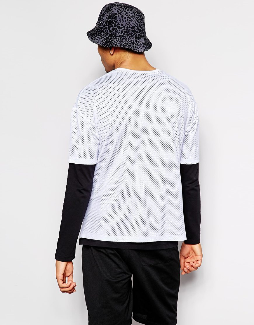 Asos Oversized Long Sleeve Double Layer T-shirt In Mesh Fabric in White for Men | Lyst