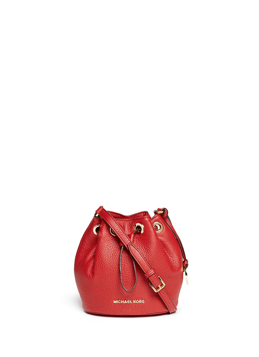 Michael Kors 'jules' Leather Crossbody Bucket Bag in Red | Lyst