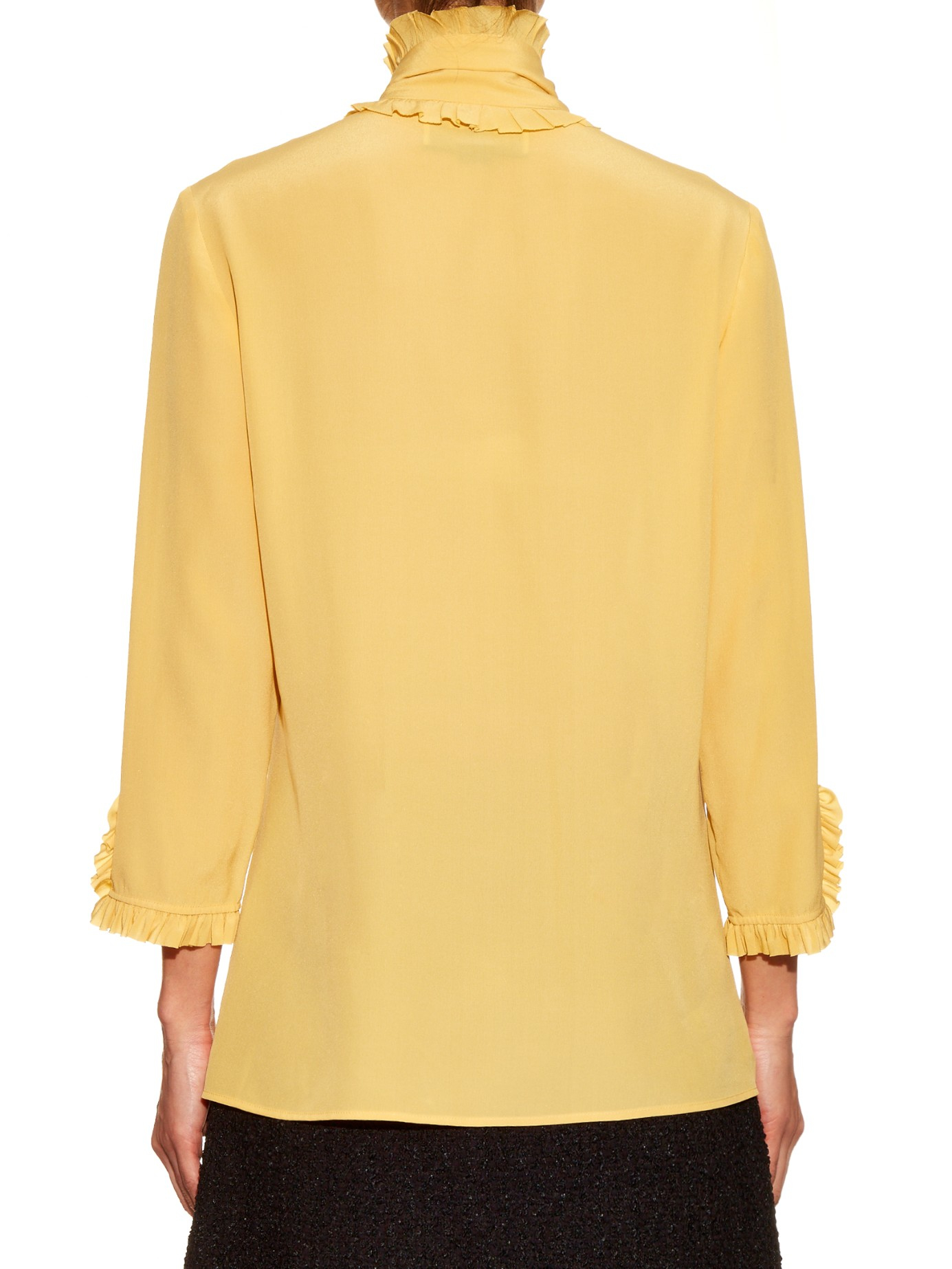 Gucci High-neck Ruffled Silk-crepe Blouse in Light Yellow (Yellow) - Lyst