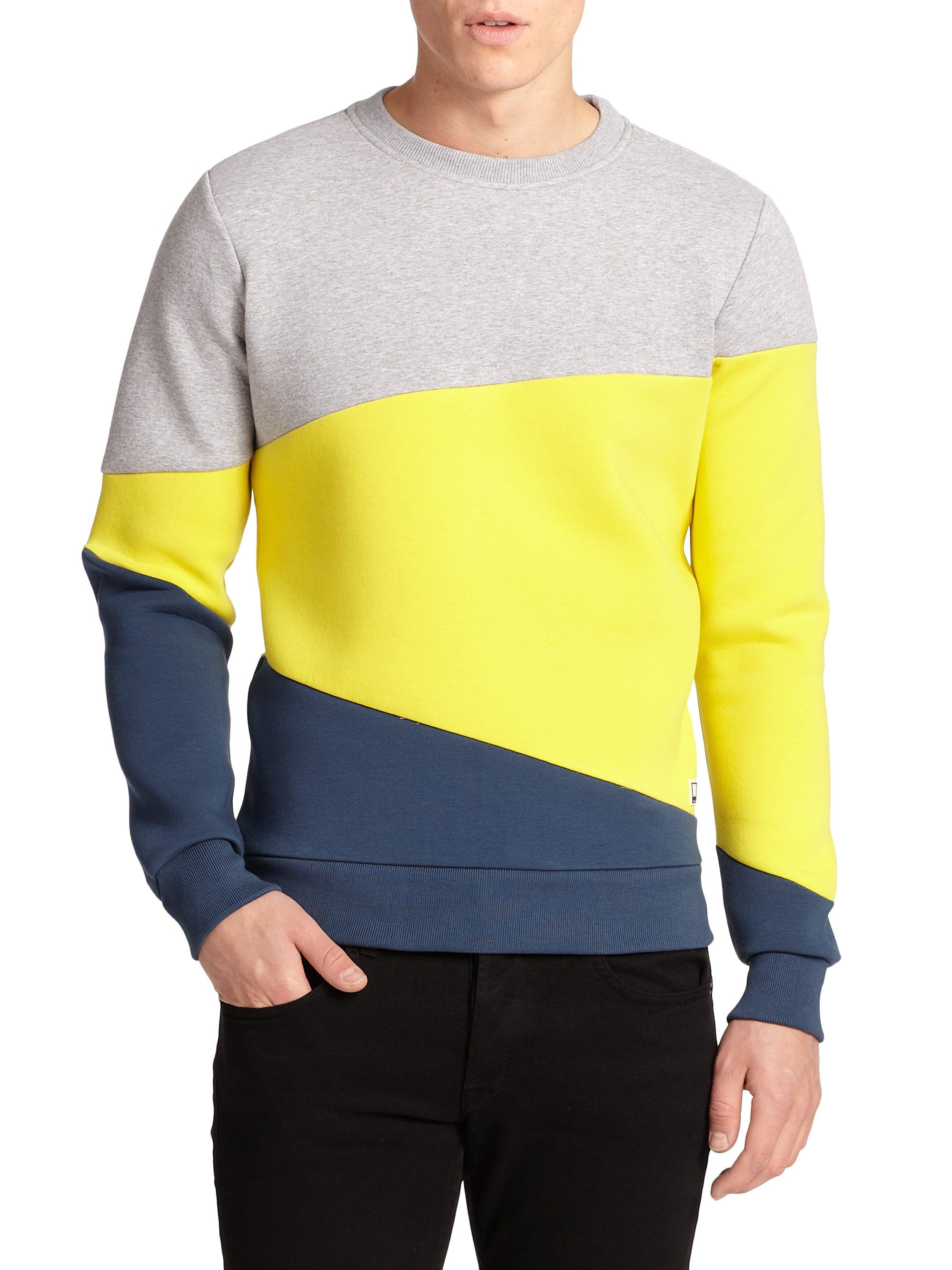 Pantone Colorblock Crewneck Sweatshirt in Yellow for Men Lyst