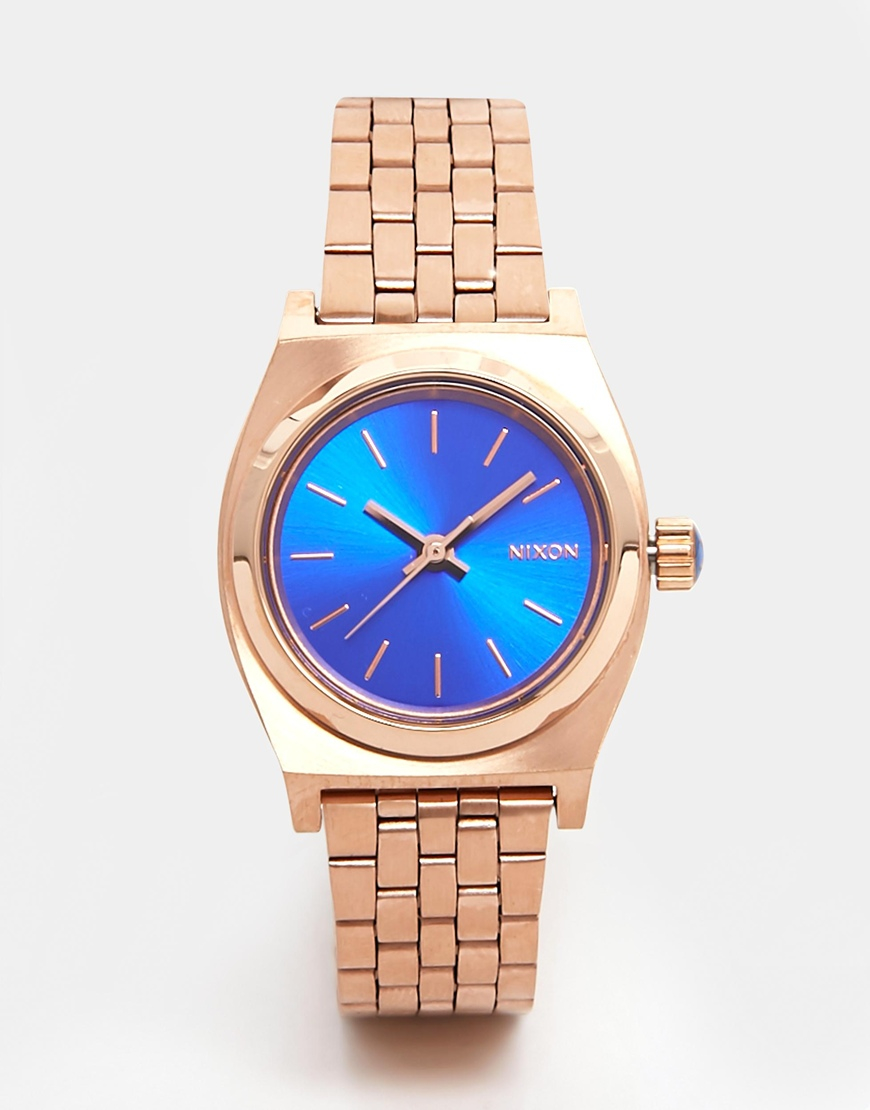 Nixon Small Time Teller Rose Gold & Blue Watch in Metallic | Lyst