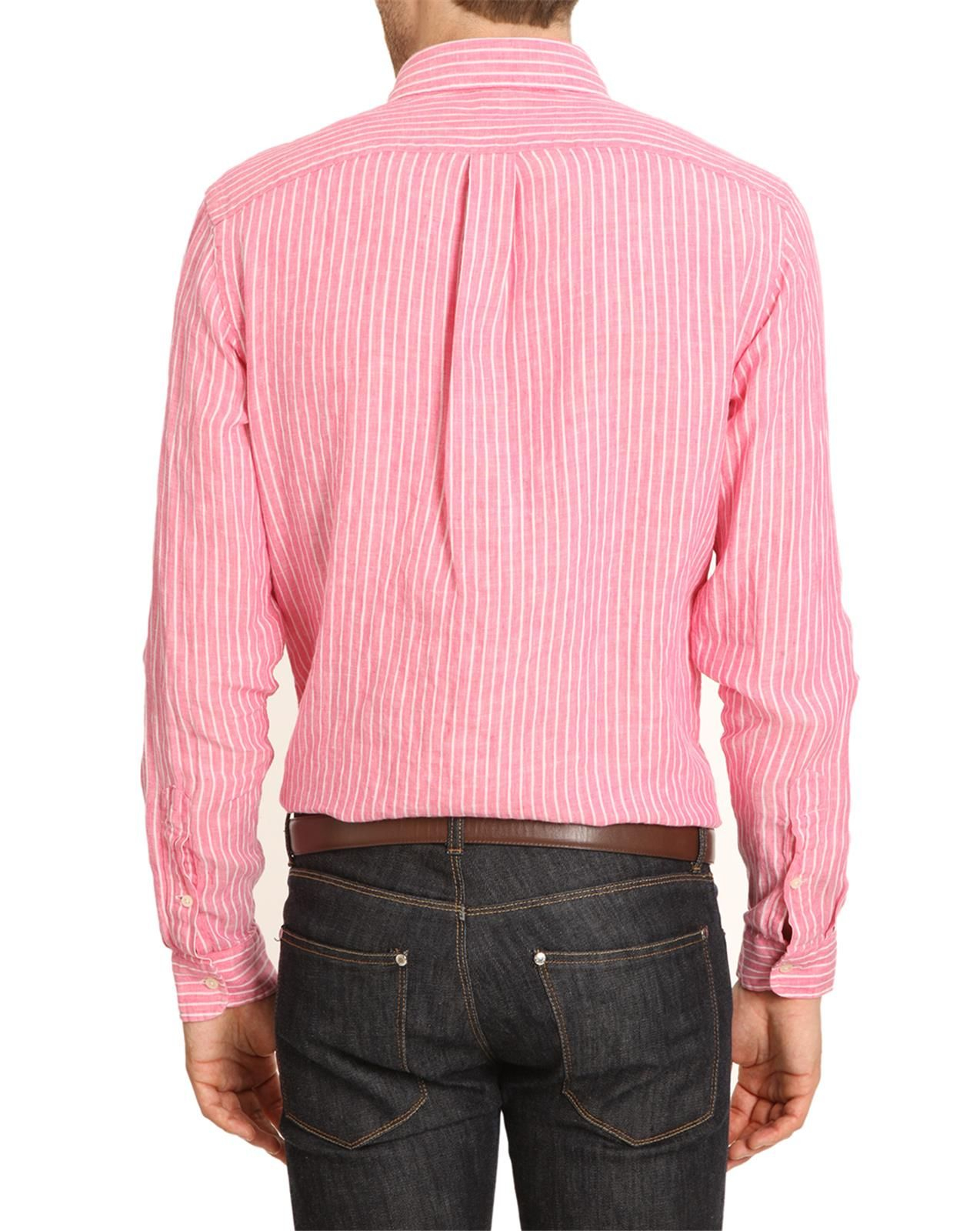 Polo ralph lauren Custom Linen Shirt With Pink Stripes in Pink for Men ...