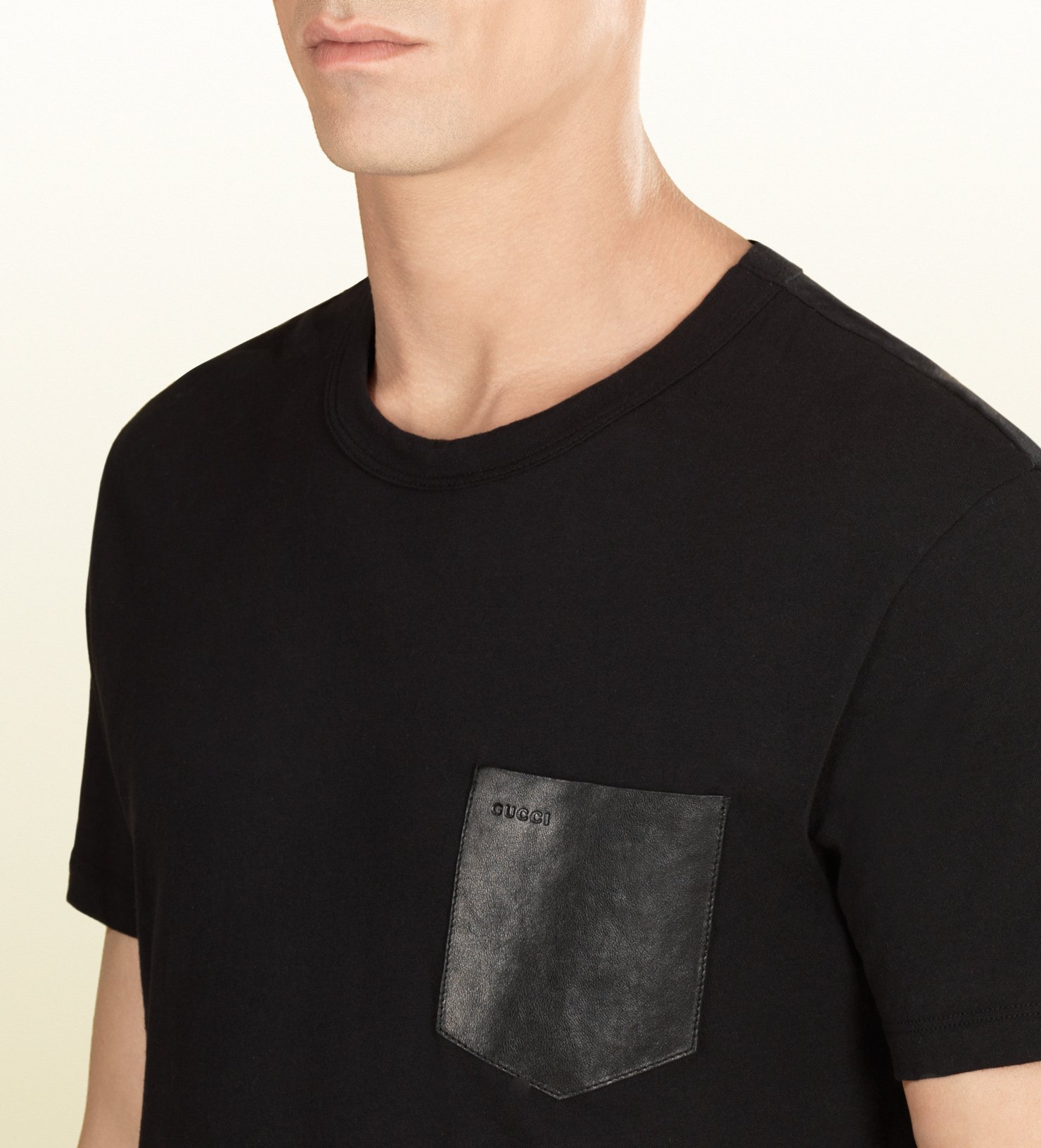Gucci T-shirt With Leather Pocket in Black for Men | Lyst