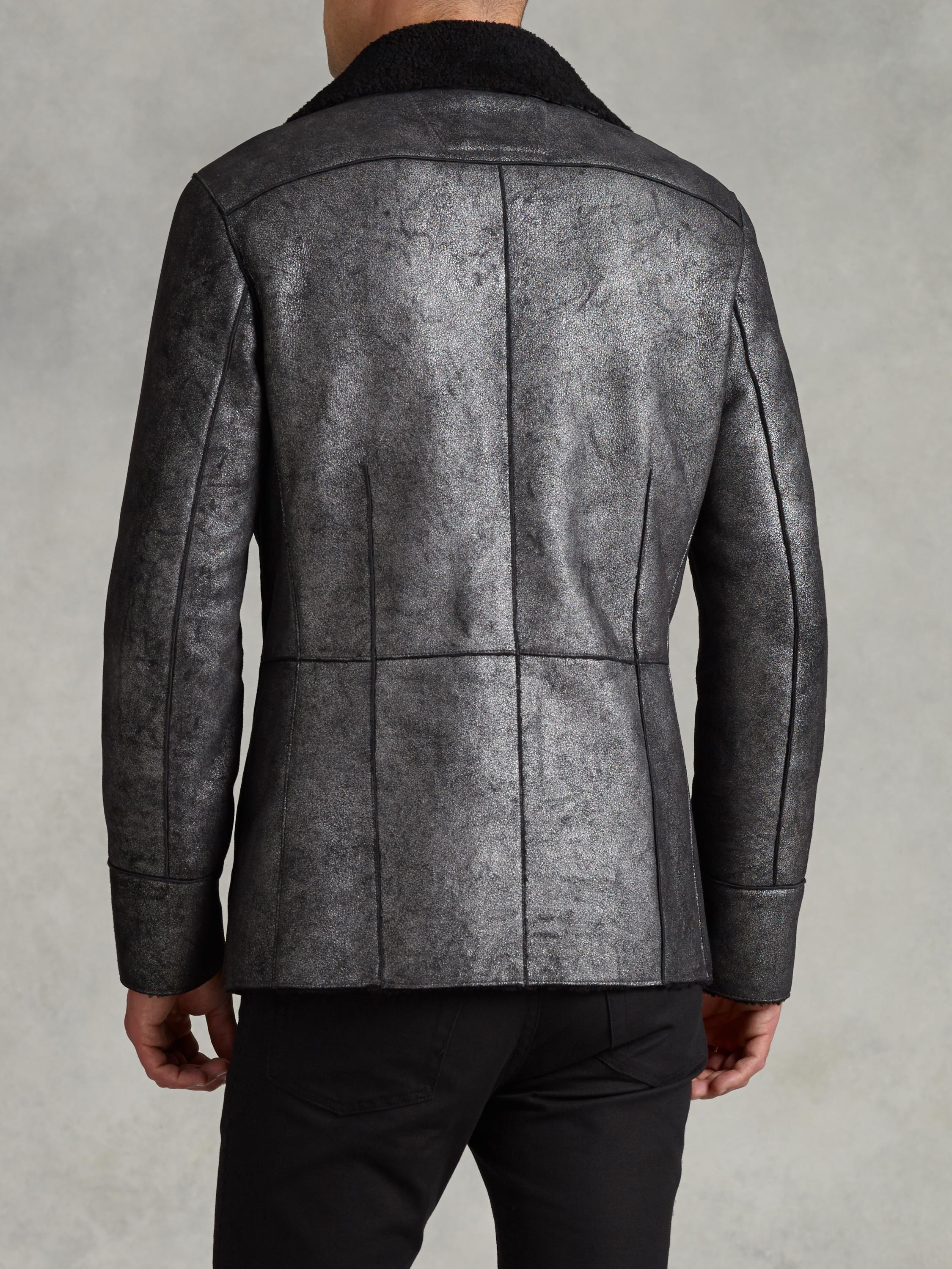 John Varvatos Toggle Closure Shearling Jacket in Metallic for Men Lyst