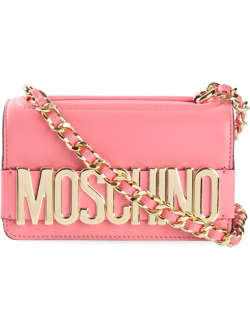Lyst Moschino Logo detail Leather Shoulder Bag In Pink