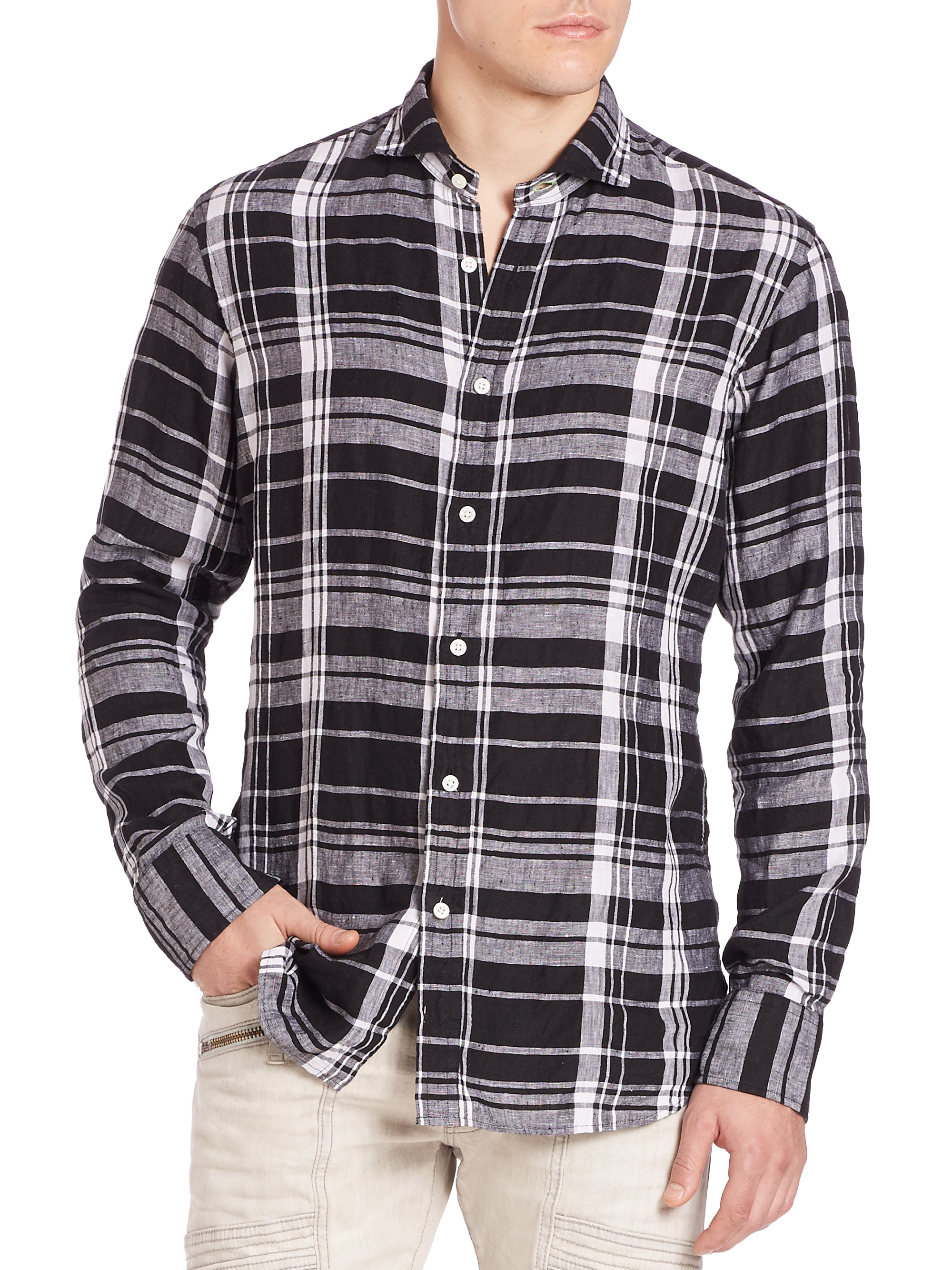 Lyst Polo Ralph Lauren Plaid Linen Sportshirt in Black for Men