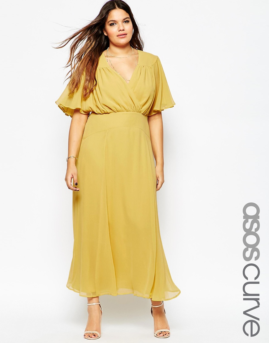 Lyst Asos Curve 70s Maxi Dress With Sch Shoulder In Yellow Gallery