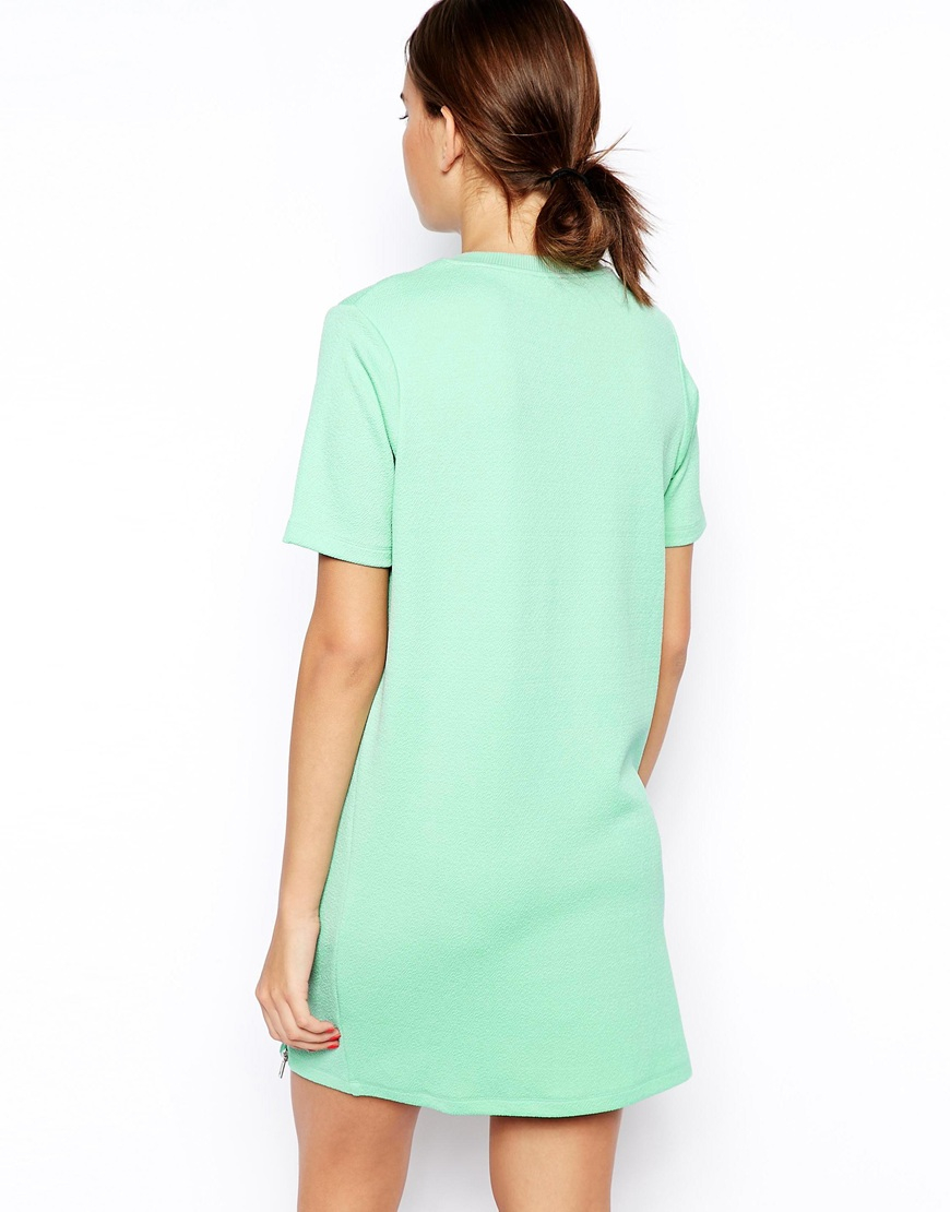 ASOS TShirt Dress With Zip Front Detail in Mint (Green) Lyst