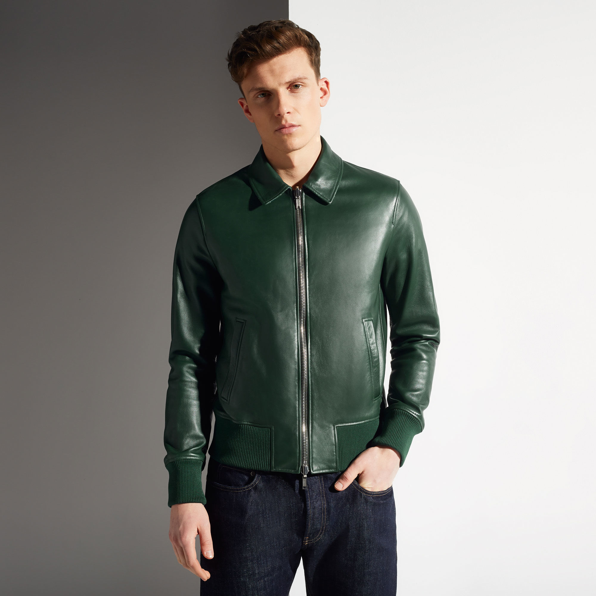 Bally Green Reversible Leather Jacket For Men