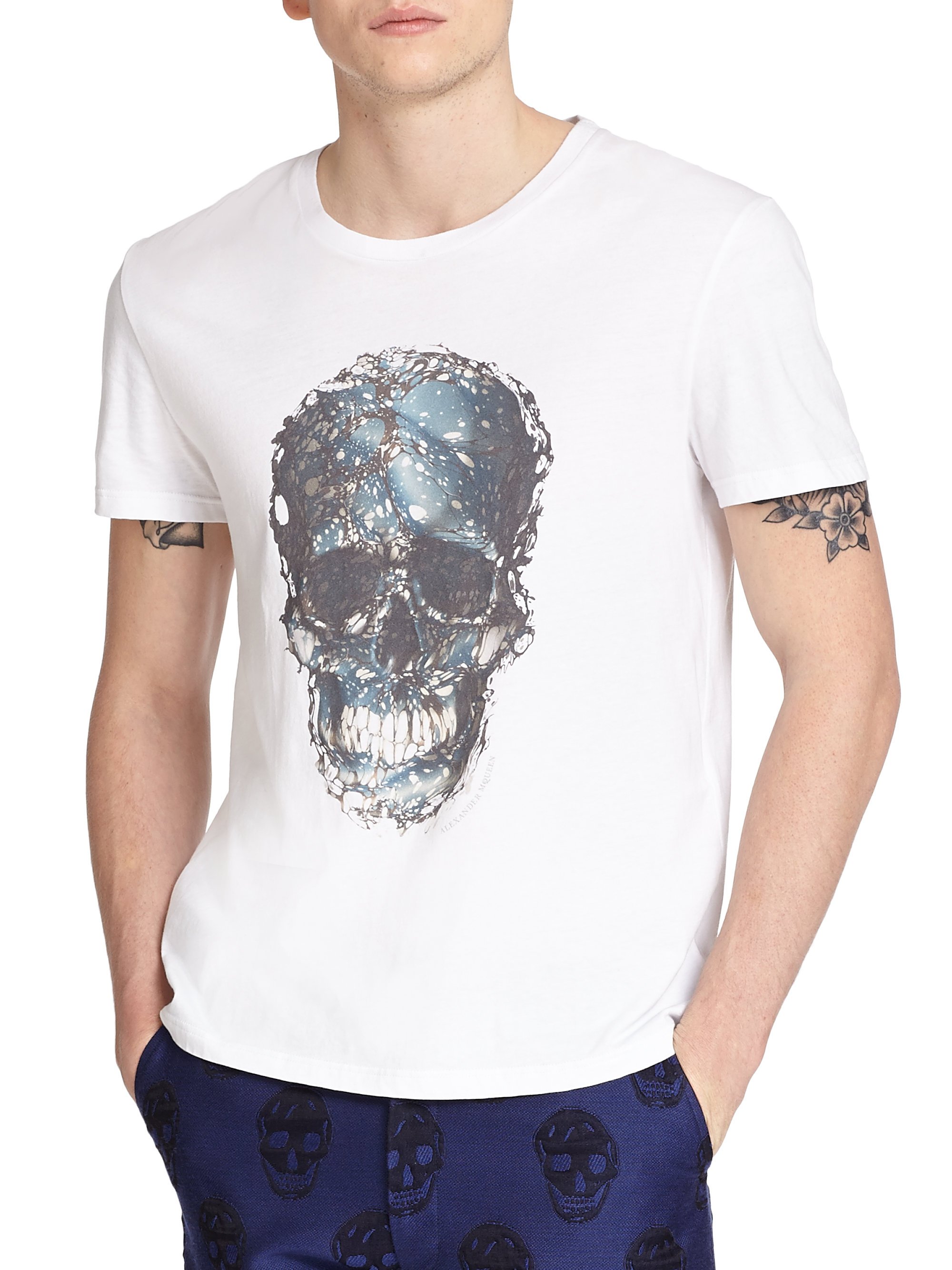 Alexander McQueen Skull Print Cotton Tee in White for Men - Lyst