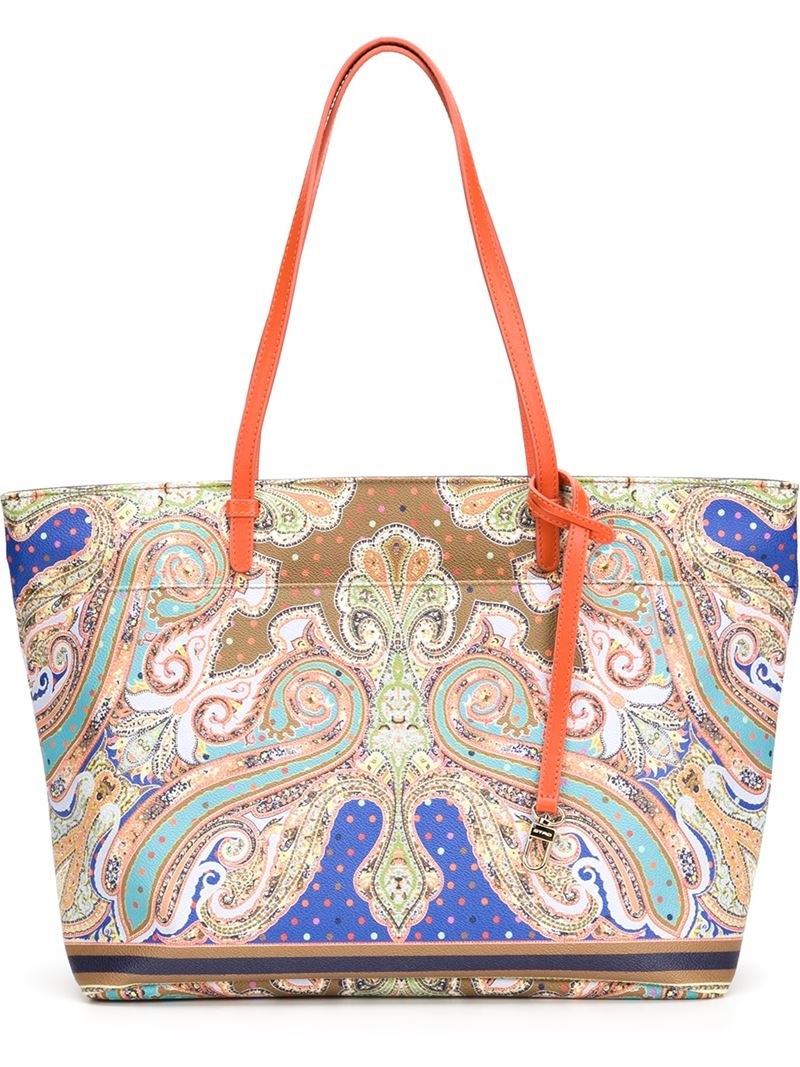 Etro Cotton Paisley Print Tote Bag in Brown - Lyst