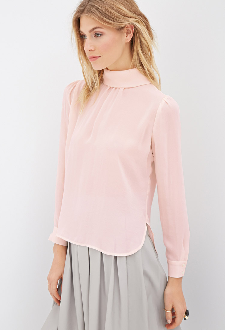 Forever 21 High neck Sheer  Blouse  in Peach Pink Lyst