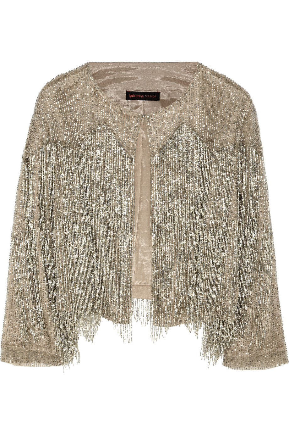 TOPSHOP Fringed Beaded Tulle Jacket in Metallic | Lyst