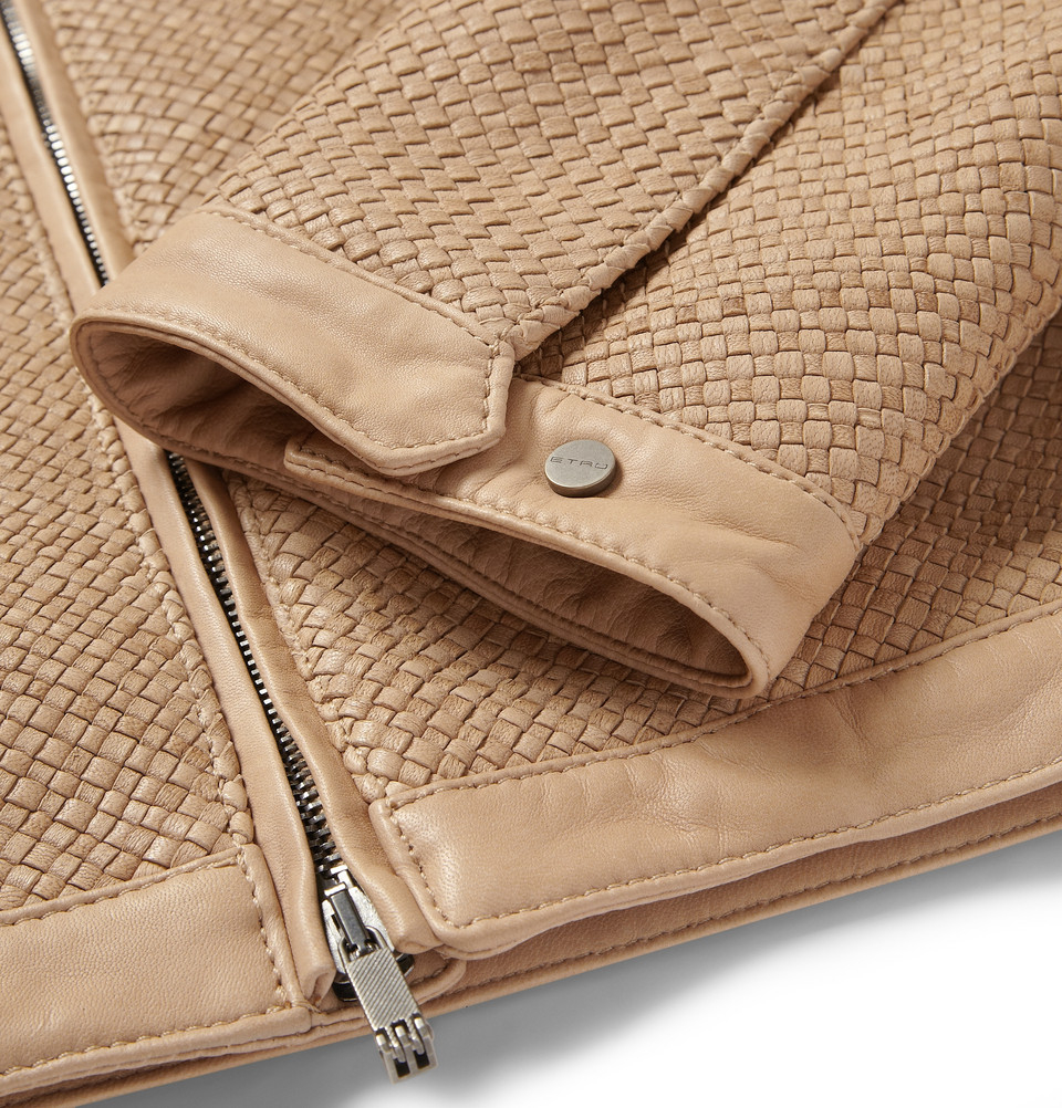 Etro WovenLeather SilkLined Bomber Jacket in Natural for Men Lyst
