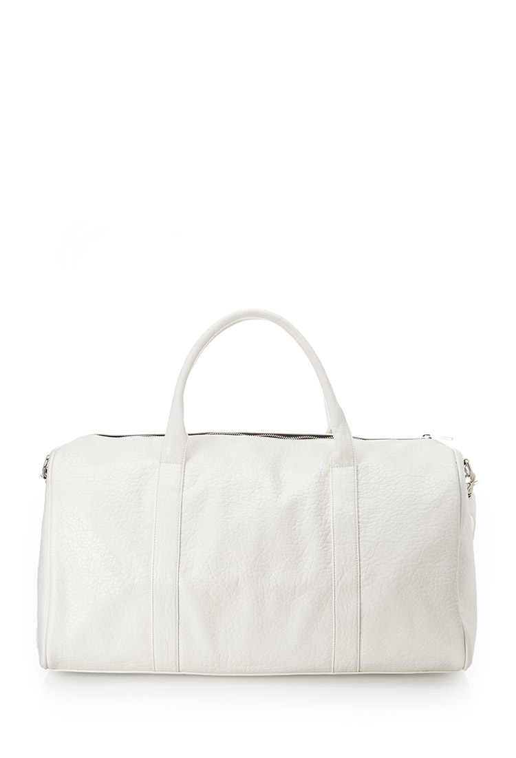 white leather weekender bag