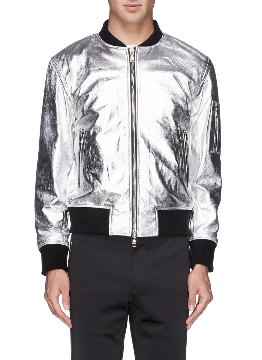 shiny silver bomber jacket