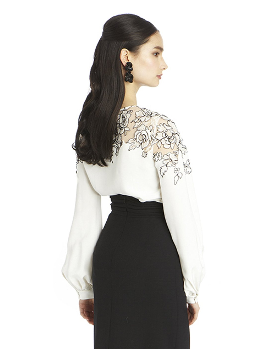 Lyst Oscar De La Renta Long Sleeve Silk Lace Embroidered Blouse In White