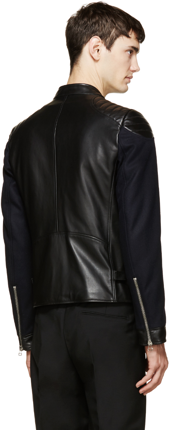Lanvin Black Leather And Wool Biker Jacket In For Men Lyst Gallery