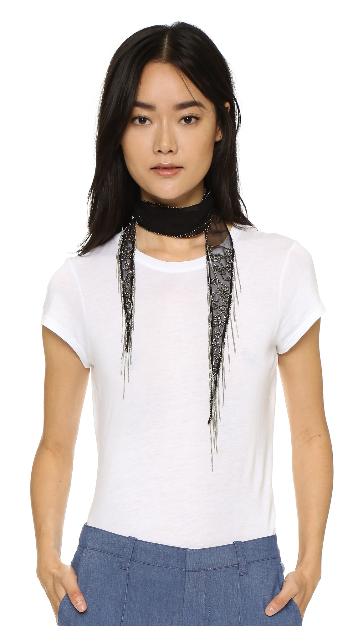 Chan Luu Beaded Chain Fringe Scarf Black Lyst